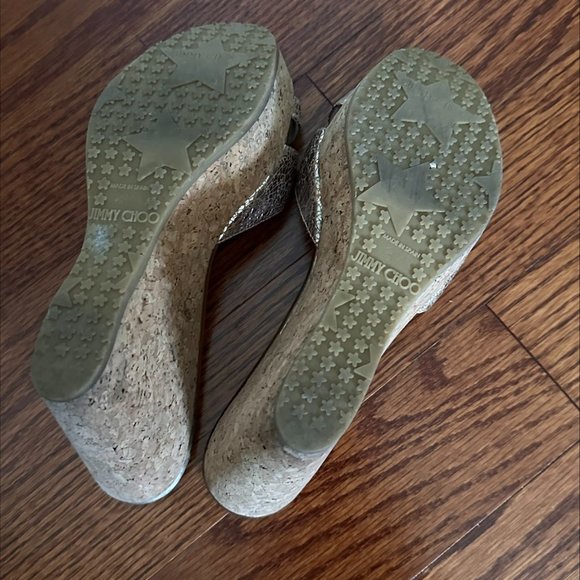 Pre Owned Jimmy Choo Metallic Wedges Size 7